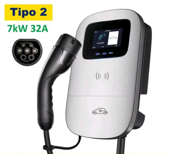 Carregador Wallbox p/ Carro Elétrico 7kw - Tela 4.3?, Proteção IP55 e Parada de Emergência