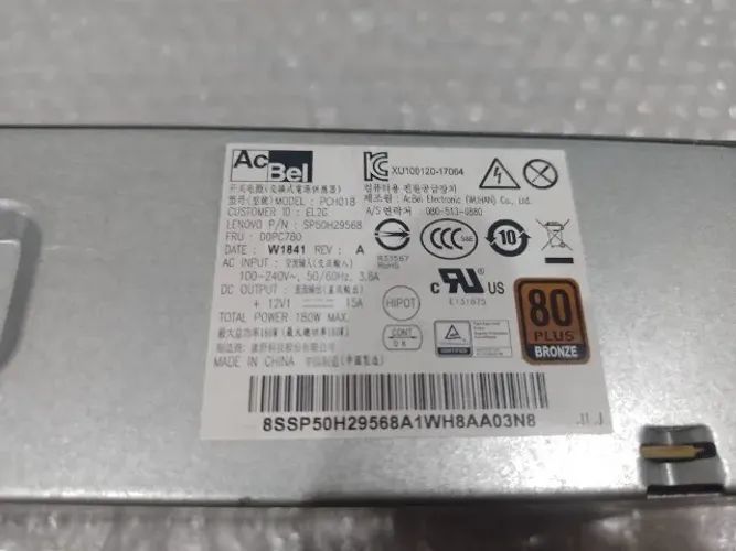 Fonte Lenovo Acbel Pch018 180w 80 Plus Bronze 6pin 00pc780 
