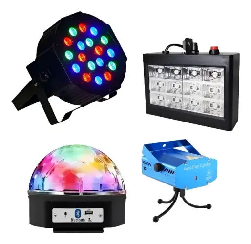 kit 4x1 Kit Festa Dj Par Led + Strobo + Meia Bola Rgb + Mini Laser