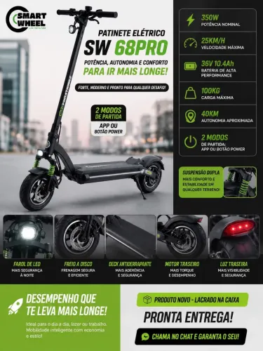 PATINETE ELÉTRICO SMART WHEEL SW68 PRO - NOVO, LACRADO NA CAIXA!