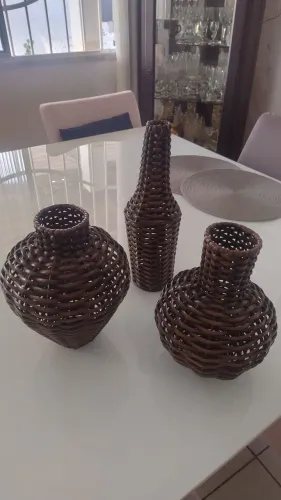 Kit de Vasos Decorativos em Vime - Estilo Rústico Elegante