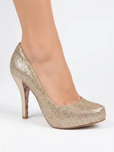 Scarpin Miucha Festa Dourado Com Glitter - Salto Alto 37 seminovo
