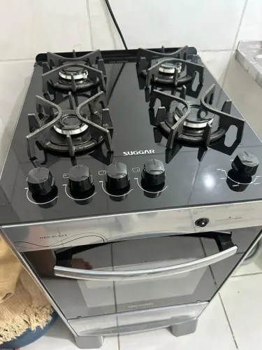 SUGGAR FOGÃO NEO GLASS PRATA MESA DE VIDRO 4 BOCAS TREMPE