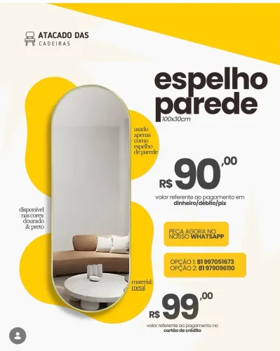 Oportunidade de Espelho barato é no Atacado das Cadeiras 