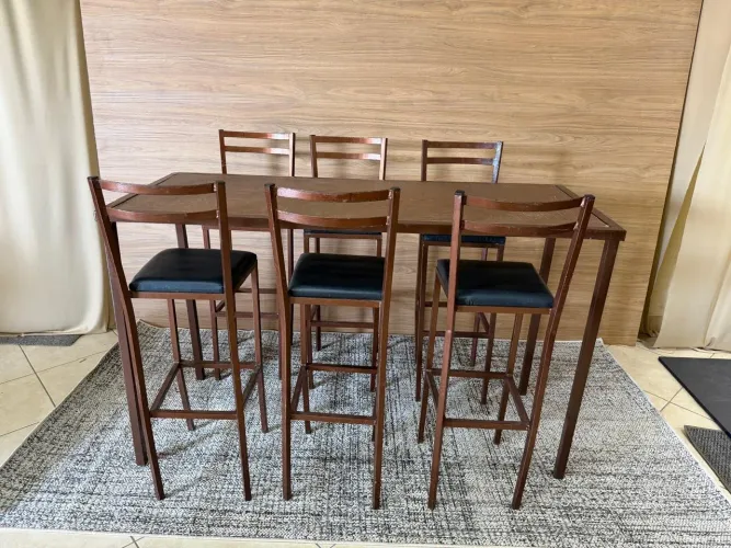 Conjunto Mesa Bistrô Retangular com 6 Banquetas