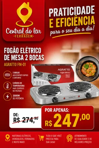 Fogão Elétrico De Mesa Agratto 2 Bocas Inox 2000w