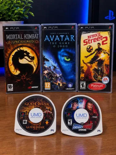 Lote 5 Jogos PSP - Mortal Kombat, Avatar, FIFA Street 2 + 2 UMD