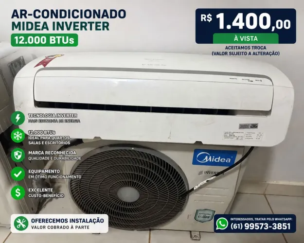 AR-CONDICIONADO MIDEA INVERTER 12.000 BTUs - ECONOMIA E CONFORTO Passo cartão faço <br>