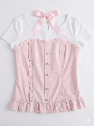 Blusa Feminina Rosa com Laço e Babados Estilo Delicado - Moda Casual Elegante