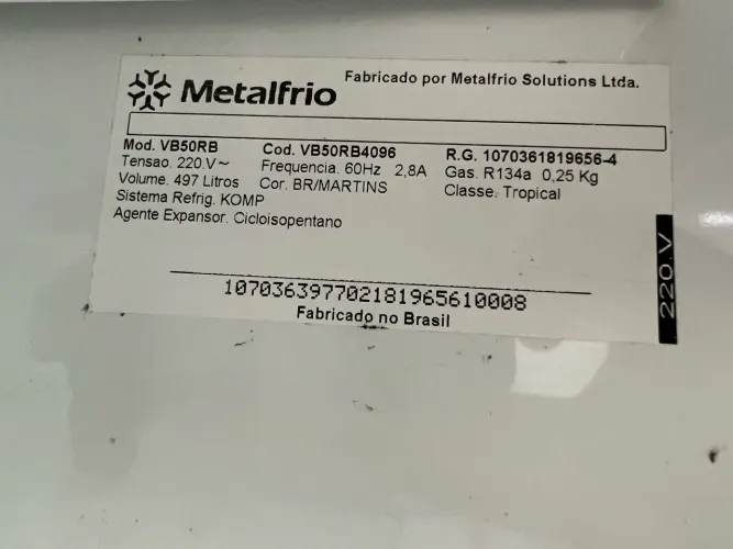 Congelador vertical metal frio 497 litros 220volts