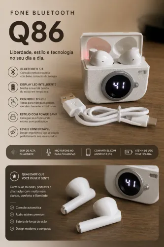 ? Fone Bluetooth Q86 Sem Fio | Novo | Som de Alta Qualidade