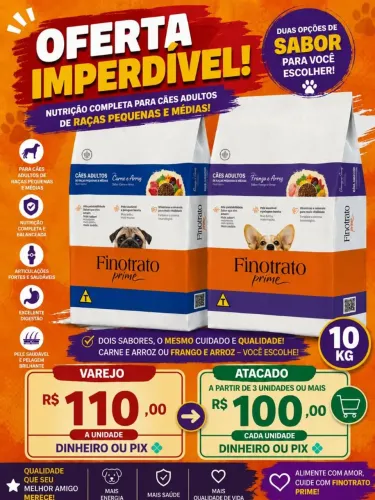 Ração Premium especial Finotrato prime cães,  fazemos entregas em todo DF 
