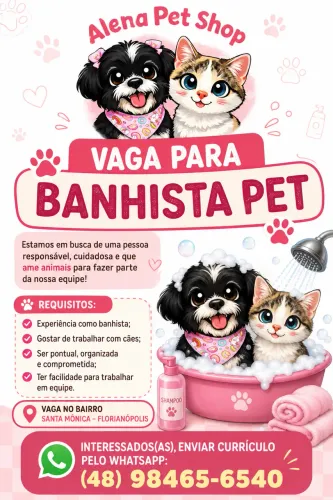 Vaga para Banhista pet shop