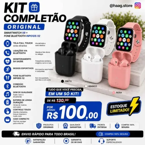 Kit Smartwatch X8 + Fone Bluetooth i12 Original | Promoção R$100