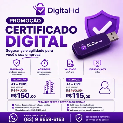 Emissão de certificado Digital modelo A1 - CNPJ ou CPF