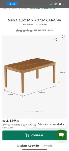 Mesa madeira área externa 6 lugares Tok Stok