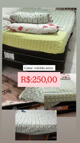 Cama box casal + colchão extra.