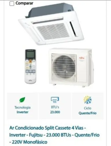 Ar-condicionado Split Cassete 4 vias Inverter - Fujitsu - Quente e Frio - 23000 BTUs