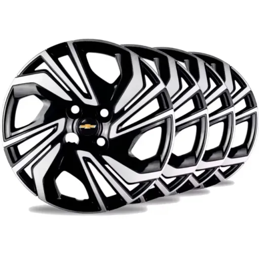 Jogo Calotas Esportiva Aro 14 Chevrolet Preta Prata Kit 4 Carlota Gm Onix 20/21/22/23/24