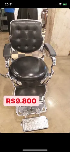 Cadeira de barbeiro antiga - funcional com couro natural de vaca