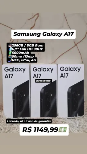 Celular Smartphone Samsung Galaxy A17, 256GB / 8GB, 6,7" FHD, 50Mp, NFC. Lacrado com nota