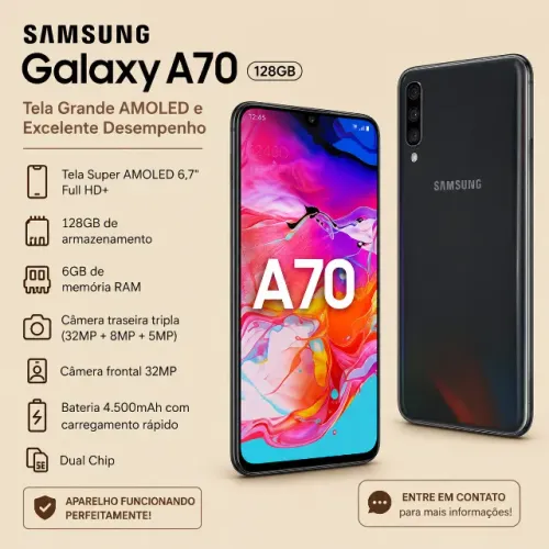Samsung Galaxy A70 128GB 6GB RAM Tela AMOLED Dual Chip - Usado