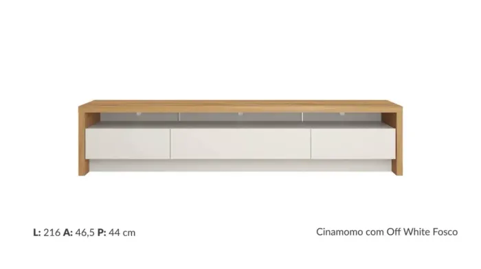 Rack em MDF amadeirado e off white - 2,16m largura - USADO