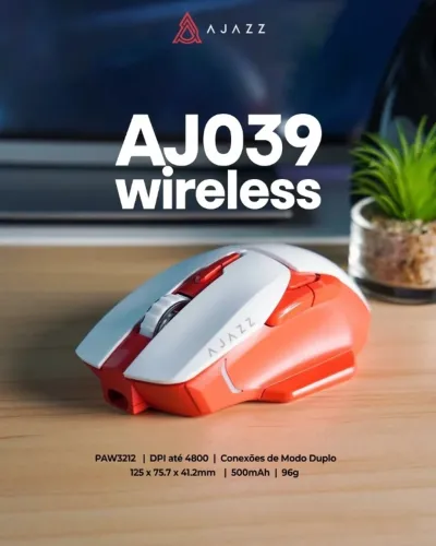 Mouse Gamer Sem Fio Recarregável Tri Mode 2.4G Ergonômico Ajazz AJ039 Paw 3212