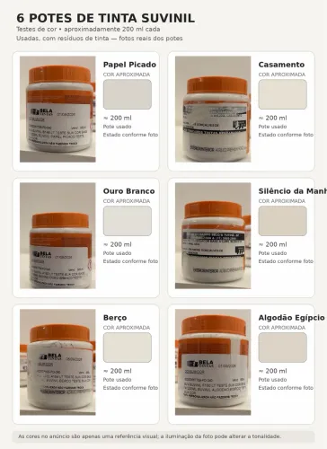 6 Potes de Tinta Suvinil - Testes de Cor - ~150ml cada