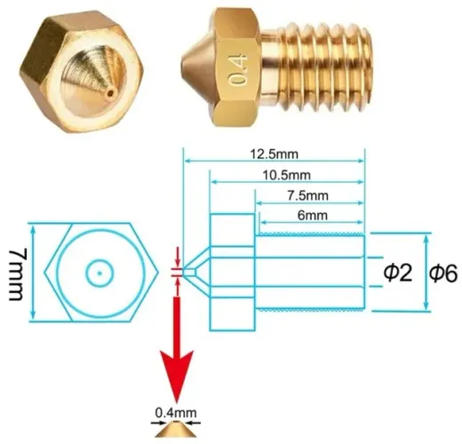 Bico de latão  v6 0.4m6 roscado 1.75 filamento v5 v6 hotend impressora 3d Kit 2 COD-CP748 