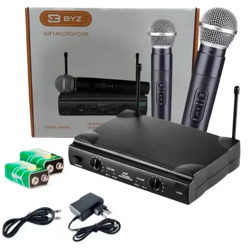 2 Microfones Canto Palestra Igreja Sem Fio Recarregável Usb Cor Preto