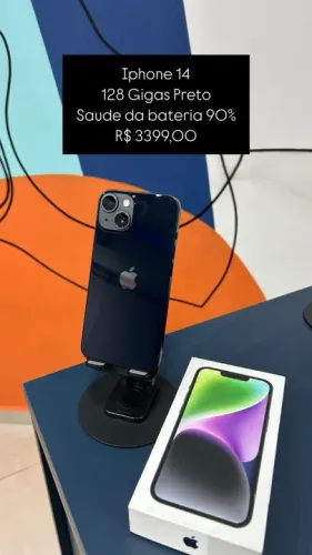 Vendo IPhone 14 Preto 128Gigas Saude de Bateria 90% R$ 3.399,00 Semi Novo | Loja Fisica |