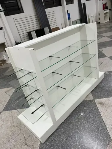 GÔNDOLA C/ PRATELEIRAS DE VIDRO BRANCA MDF