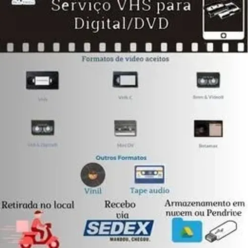 Conversão e Digitalização de VHS,Vinil, Fita k7, betamax, MiniDv para digital
