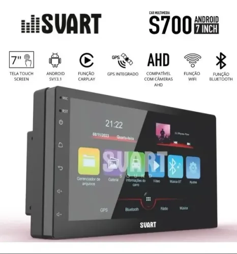 Central Multimidia Android Svart S700 7 Pol. Carplay e A. Auto sem fio