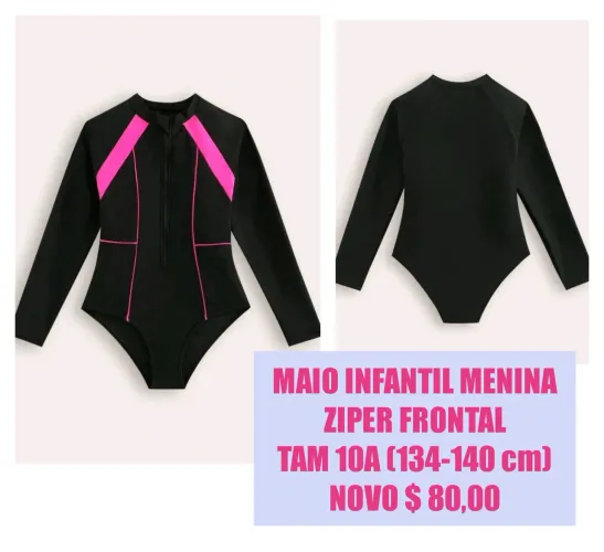 Maiô Natação Infantil Novo Não serviu proteção UV Ziper Frontal 8 Anos 
