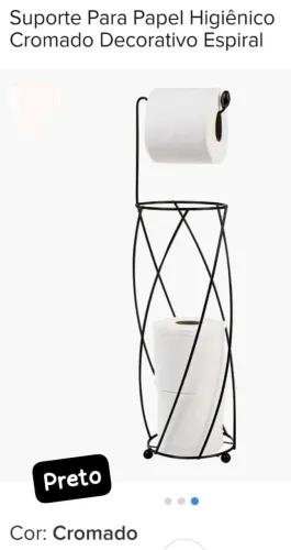 suporte para papel higiênico cromado, decorativo, espiral, preto