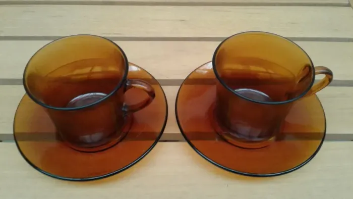 2 Xicaras Com Pires Antigo Duralex - Âmbar Âmbar Liso