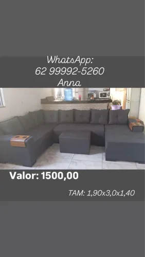 Sofá de canto cinza com puff - 1500,00