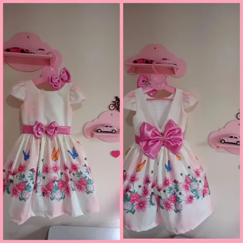 Vestido Infantil Rosa com Flores