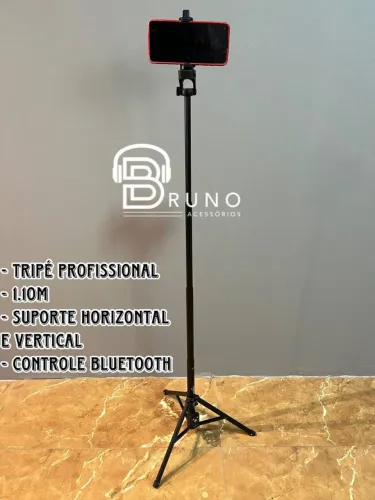 Tripé Profissional para Celular 1,10m com Controle Bluetooth