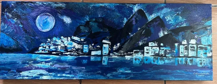 Pintura em tela panorâmica: Morro Dois Irmãos