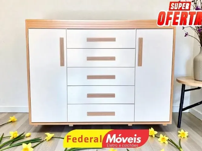 Comoda 5g 2p Off White 100% MDF (ENTREGA HOJE)
