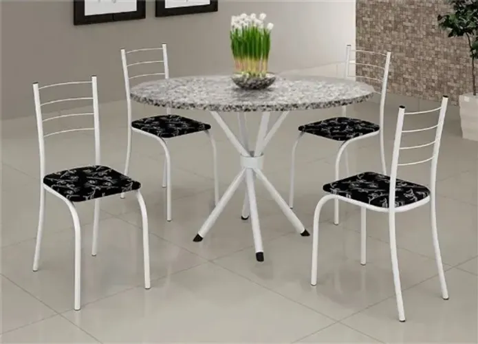 Mesa de Cozinha Rio Tampo Topazio Redondo 4Cds Preto Teixeira - Entrega Rápida! 