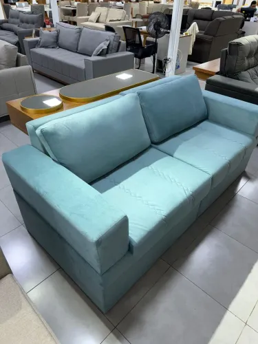 Sofá 3 lugares azul turquesa