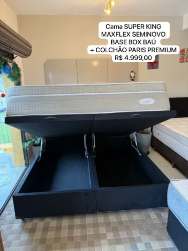Cama KING COM BAÚ E COLCHÃO MAXFLEX SEMINOVO - Entrego!