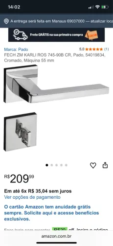Fechadura Banheiro PADO 55mm Karli Ros 
