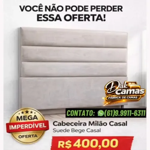 Cabeceira Milão Casal; Produzida em Suede Bege. Direto de Fábrica!