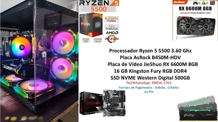 PC Gamer Ryzen 5 5500 RX6600M 8GB - Completo -Até 12 X 335,00 Sem Acréscimo  !!! 