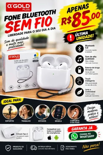 PROMO Fone sem fio A'Gold com cordinha